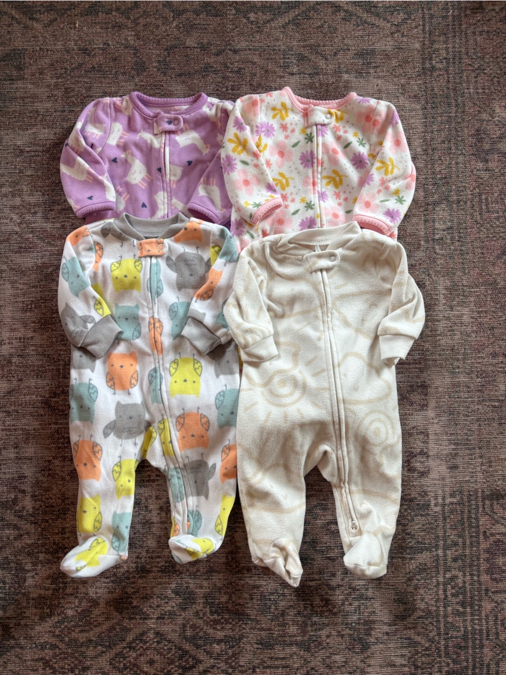 Carters 4-Pack Fleece Footed Sleepers - Neutral, Multi-Color, Pink & Purple